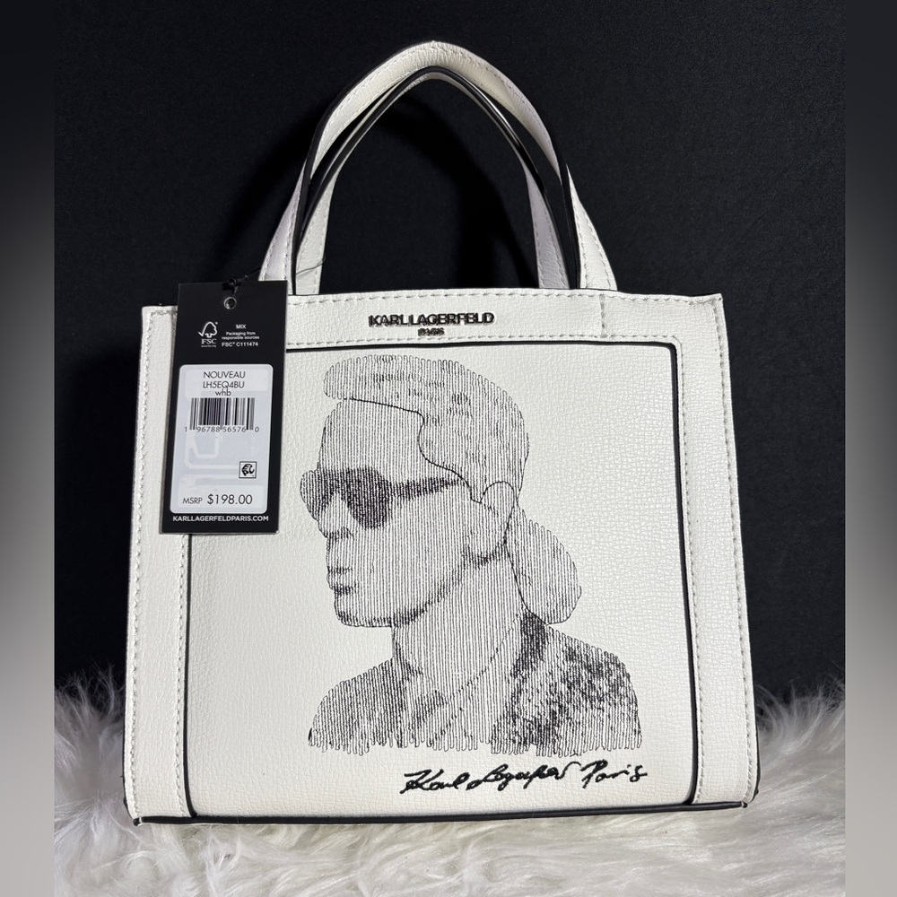 KARL LAGERFELD WHITE NOUVEAU LEATHER SMALL
SATCHEL see description